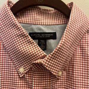 Banana Republic Men's Tall Button Down Red Blue Plaid Shirt size XL 17 - 17.5